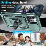 Case For Iphone Xr Phone Cover Built In Slide Camera Lens Cover+Screen Protector,Heavy Duty Shockproof Full Body Phonecase With Finger Ring Holder Kickstand,Dark Green