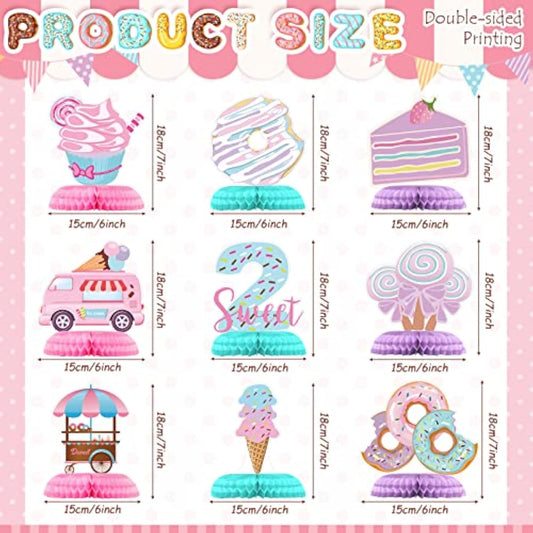 Hotop 9 Pcs Donut Two Sweet Birthday Party Decorations Table Honeycomb Centerpieces Table Topper Doughnut Birthday Sign Decor Girls Theme Party Supplies for Baby Shower