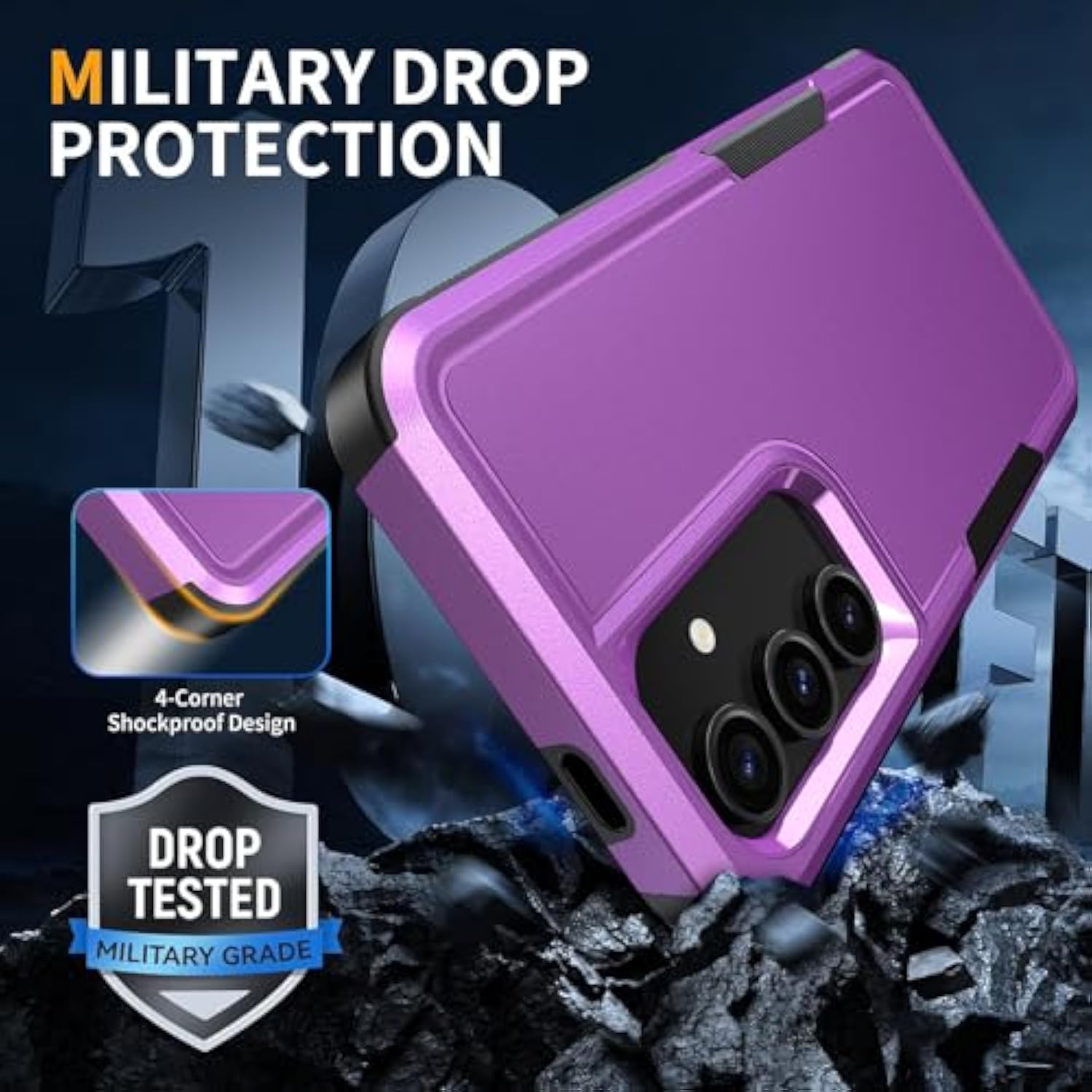 For Samsung Galaxy S25 Case With Hd Screen Protector, Military-Grade Shockproof & Dual-Layer Protection, Anti-Slip Grip Design Phone Case, Purple