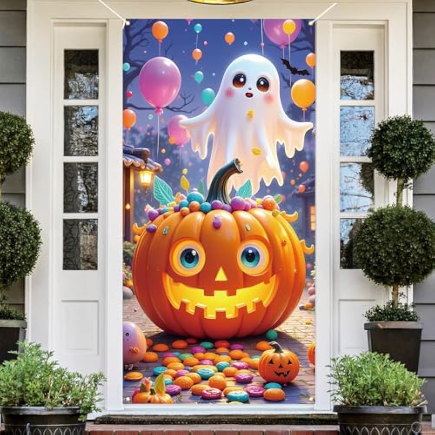 Halloween Door Cover Funny Ghost Trick or Treat Front Porch Banner Cute Home Decoration