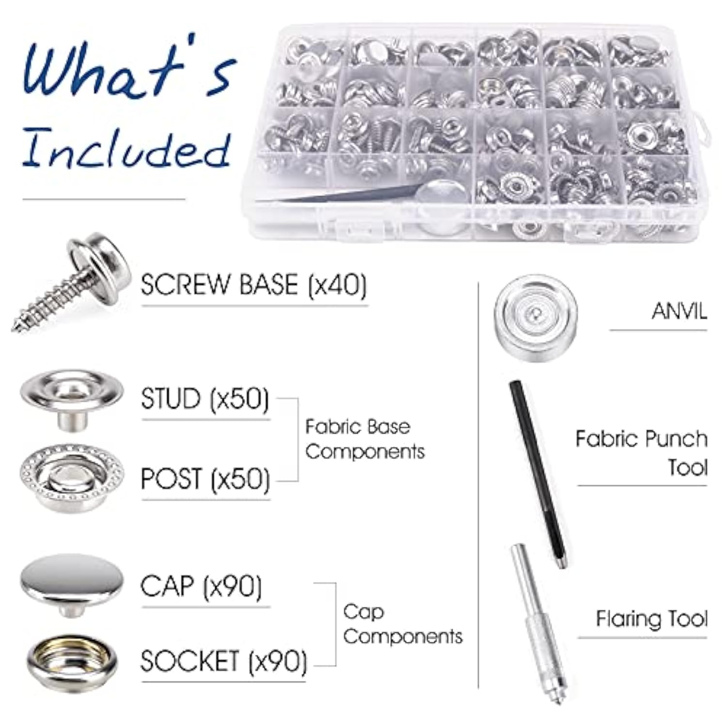 323 Piece Canvas Snap Kit, Marine Grade Stainless Steel (Caps, Sockets