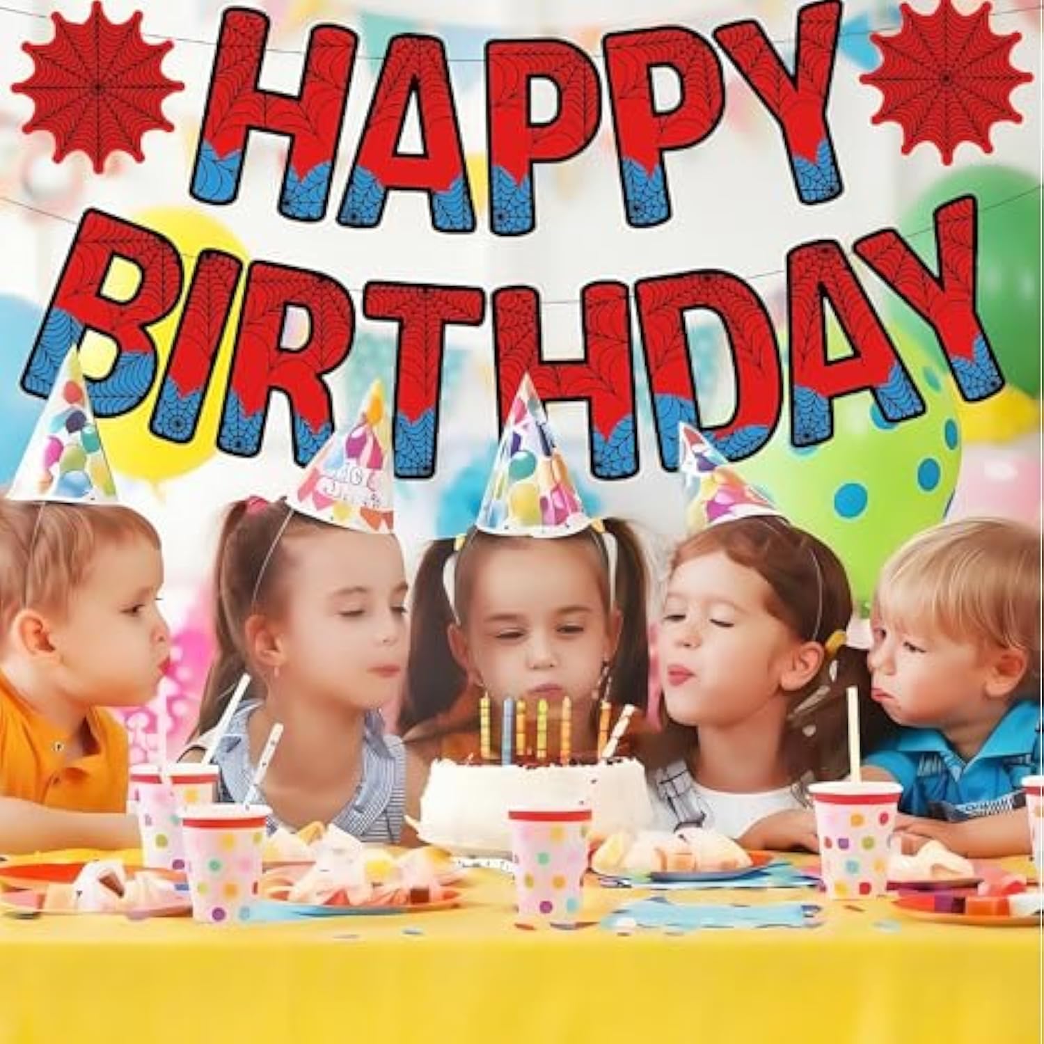 Spider Happy Birthday Decorations Birthday Baby Banners Kid-Friendly Party Supplies