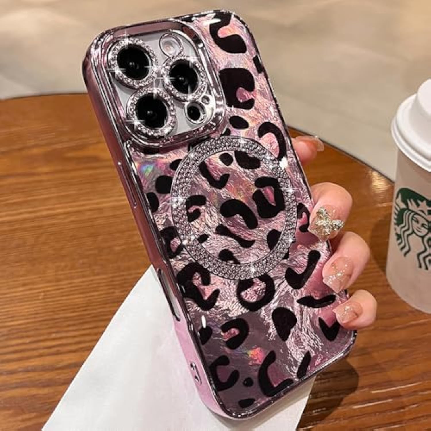 For Iphone 15 Pro Case Magnetic Glitter Compatible With Magsafe Diamond Leopard Cheetah Print Phone Case Cover For Iphone 15 Pro,Pink