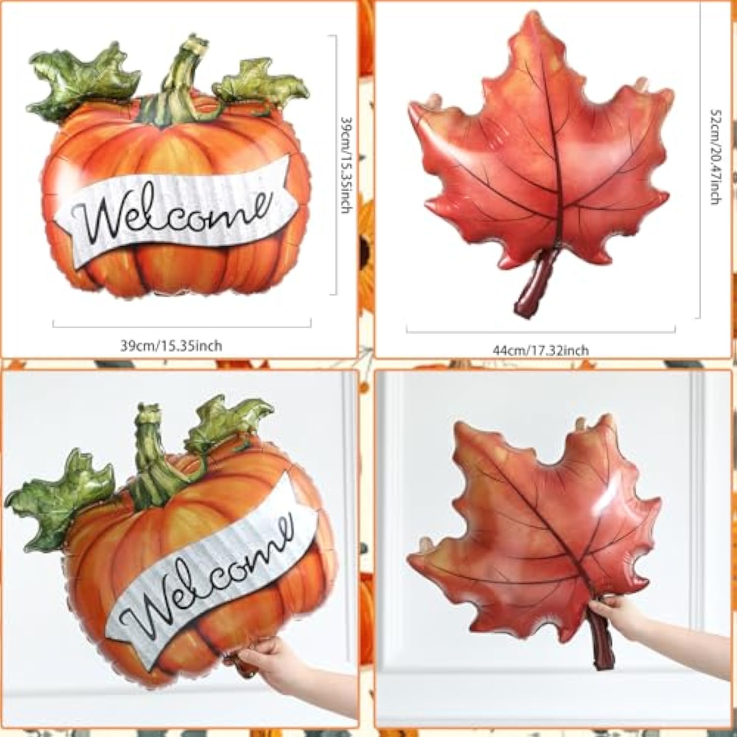 4PCS Fall Thanksgiving Foil Balloons Orange Maple Pumpkin Autumn Party Decor