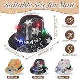 3pc Sequin LED Light Up New Year’s Eve Top Hats Black Gold Silver 2026