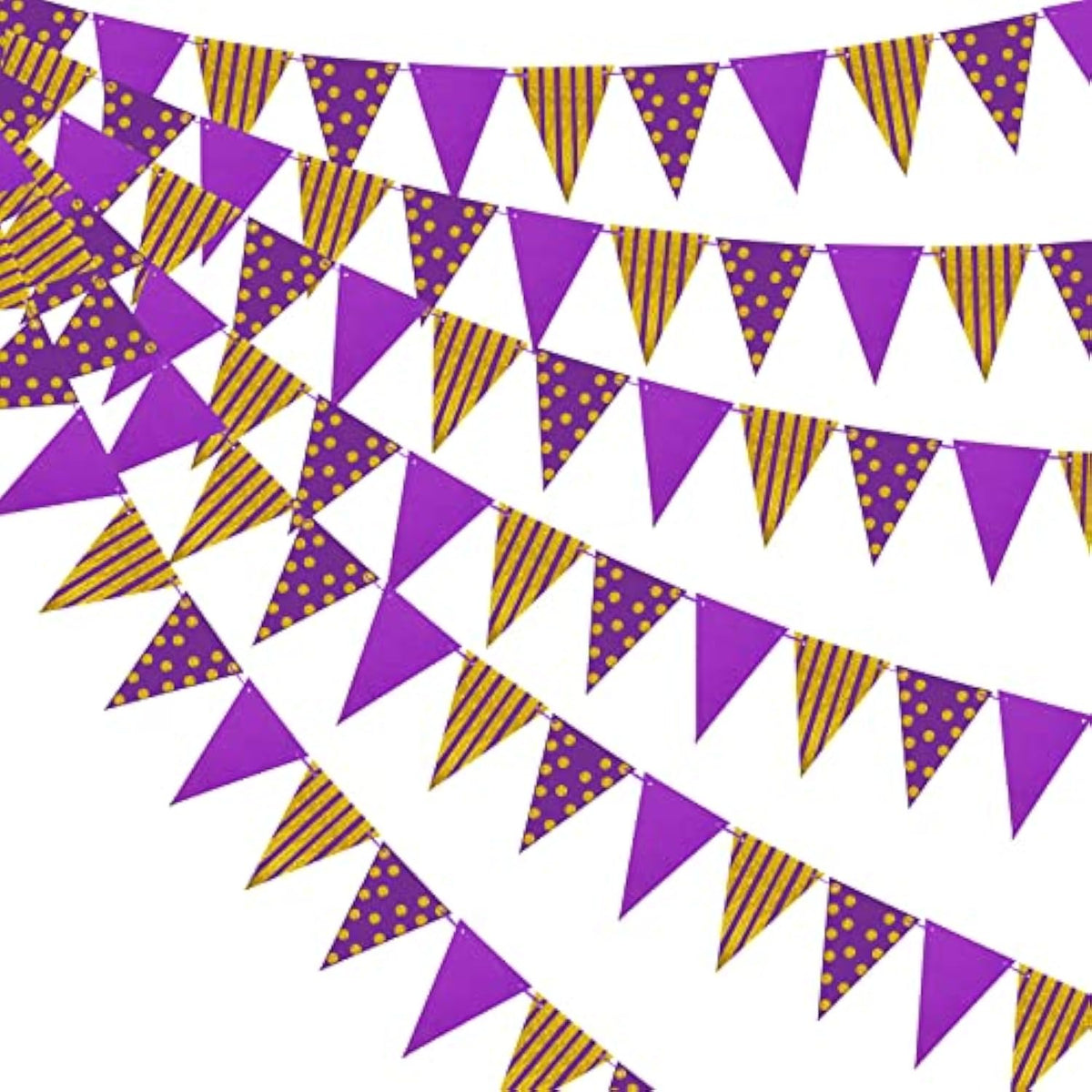 Purple Gold Party Decorations, Hanging Glitter Paper Triangle Flag Pennant Banner For St. Patrick'S Day Graduation Carnival Bachelorette Engagement Wedding Birthday Baby Bridal Shower 33Ft