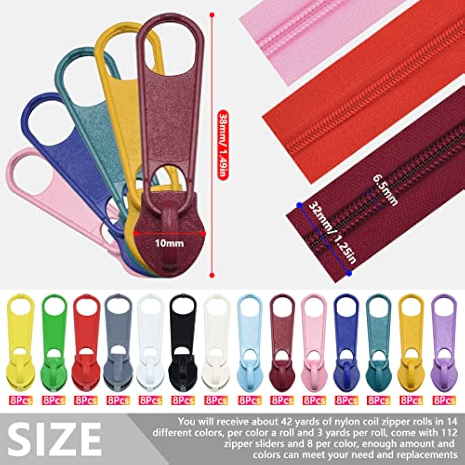 42 Yards #5 Nylon Coil Zippers Kit Sewing Zipper For Diy Sewing Crafts