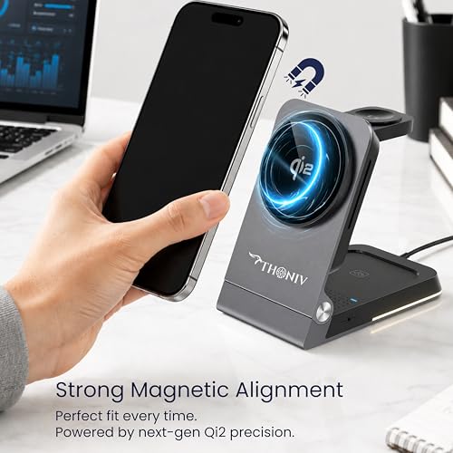 - Qi2 3-in-1 Magnetic Wireless Charging Station, Foldable 15W Fast Charger for iPhone 1217 Series,  Watch and Wireless Earbuds, Portable Travel
