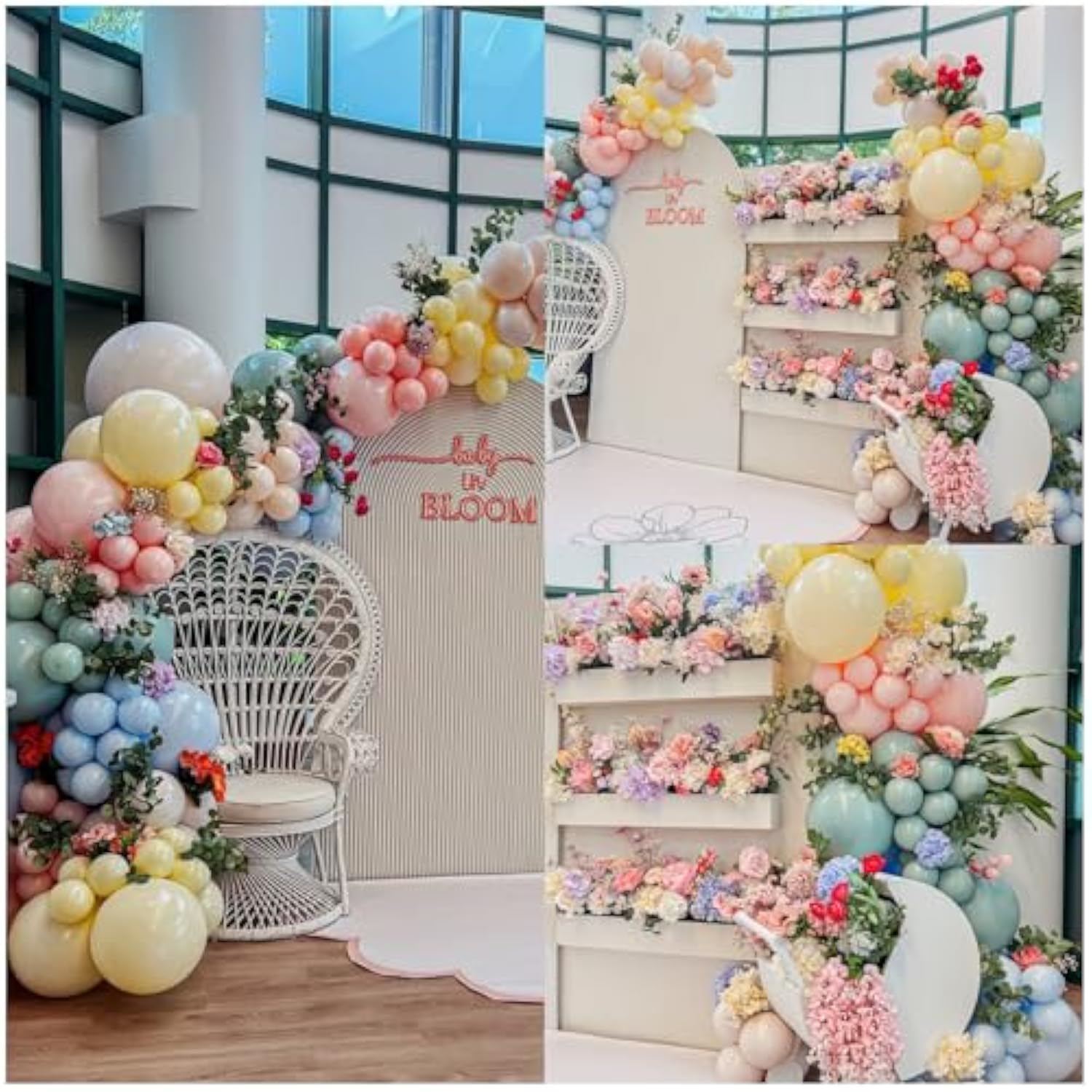 Pink Green Balloons Arch Sage Green Pink Blue Yellow White Balloon Garland Pastel Blue Yellow Beige Olive Latex Balloons Fairy Birthday Tea Party Decorations Wedding Wildflower Baby Shower