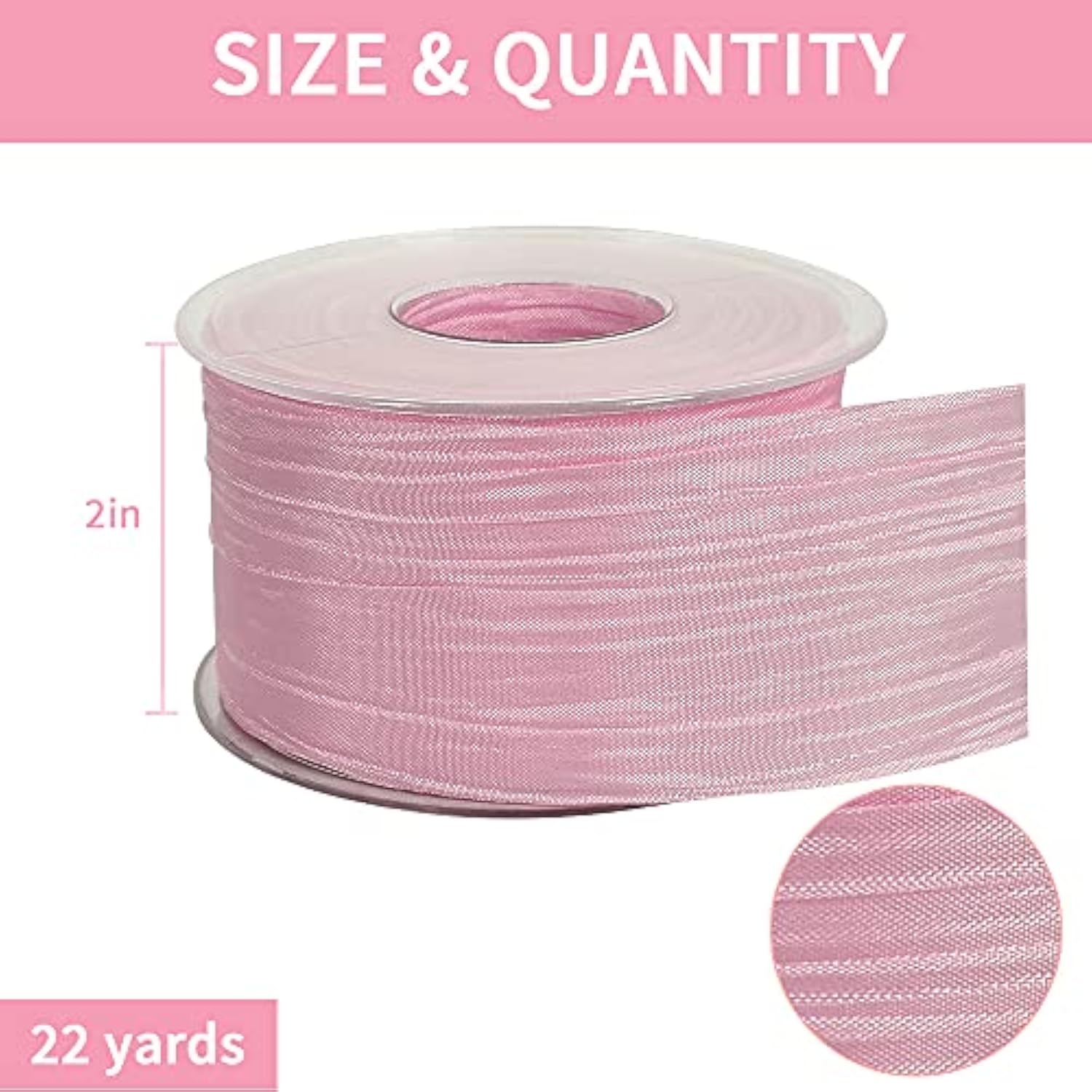 2 Inch X 25 Yards Wide Pink Crinkled Ribbon Silk-Like Wrinkled Ruffled