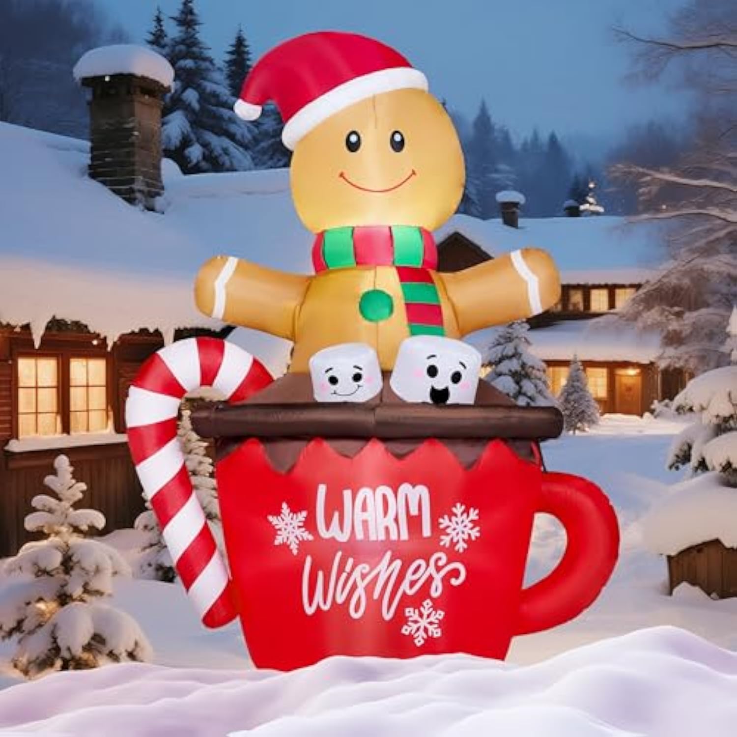 6 Ft Christmas Inflatable Outdoor Decorations, Inflatable Gingerbread Man In Hot Cocoa Mug With Leds, Cute Christmas Blo