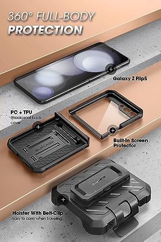 for  Galaxy Z Flip 5 Case with Stand & Belt-Clip (Unicorn Beetle Pro), [Hinge Protection] [Front Screen Protector] Dual Layer Rugged