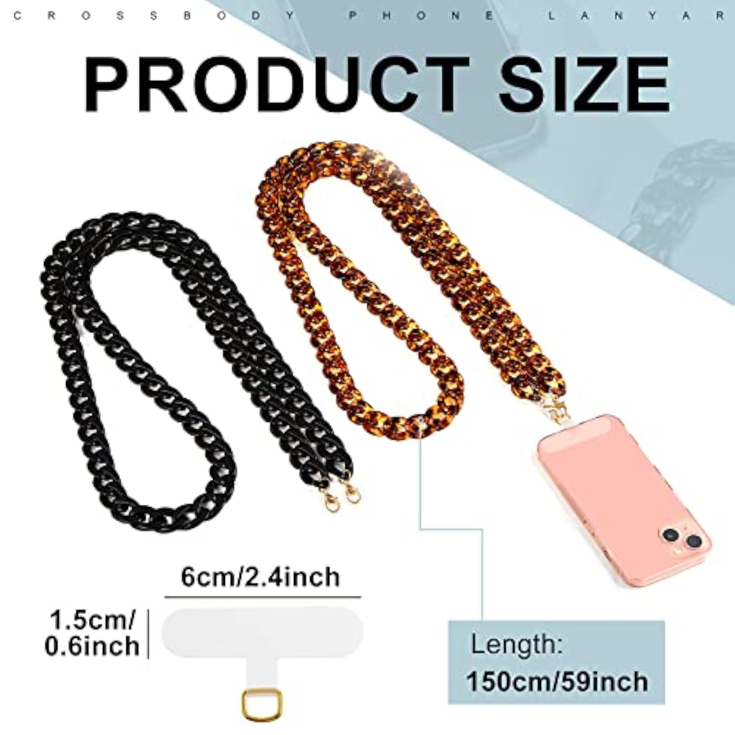 2 Pcs Crossbody Phone Lanyard Chain Charm Cell Phone Straps Compatible With Universal Cases 59 Inch(Black, Coffee)