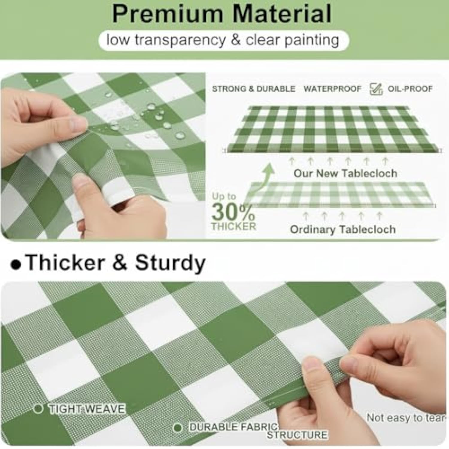 24 Pcs Sage Green Gingham Disposable Tablecloth 54x108in for Parties