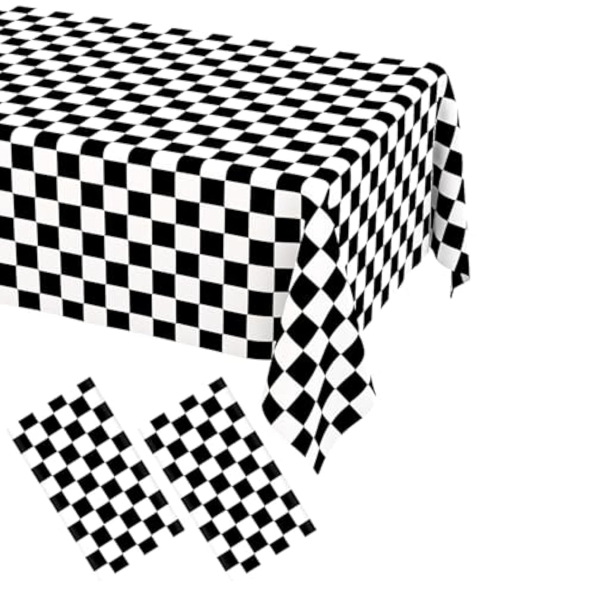 2 Pack Black And White Checkered Disposable Tablecloth Race Car Theme Party Table Cloth, Black Checkered Tablecloth For Race Car Theme Birthday, Outdoor Picnic Parties Decorations, 54 × 108 Inch