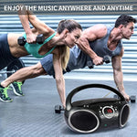 030C Portable Cd Player Boombox Am Fm Analog Tuning Radio, Aux Line In, Headphone Jack, Foldable Carrying Handle (Black With A Touch Of Grey Rims)