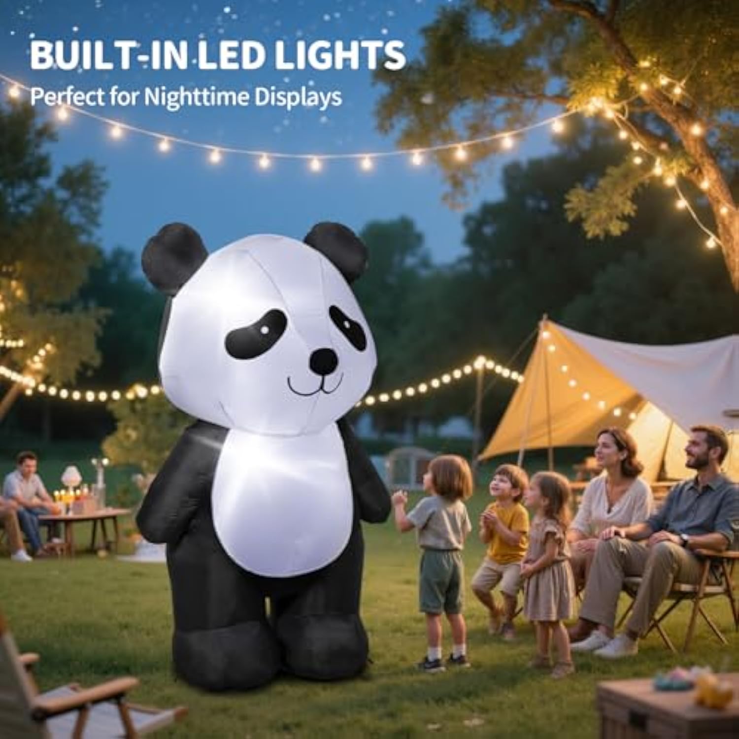 6 Feet Tall Inflatable Panda Decorations – Blow Up Outdoor Lawn Decor With Led Light, Cute Standing Panda Inflatable For