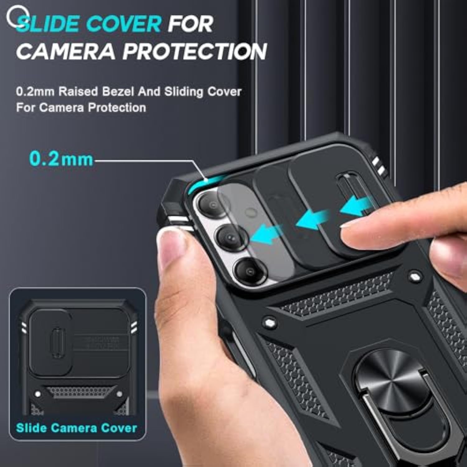 Compatible For Samsung Galaxy A14-5G Case: A14-5G Case With Slide Camera Cover And 2Ps Tempered Glass Screen Protector, 360 Full Body Military-Grade Phone Case With Kickstand For A14 5G, Black