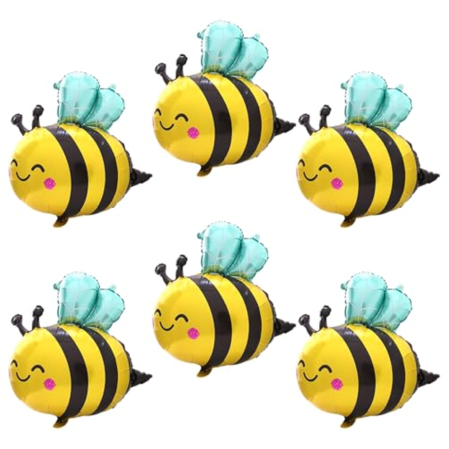 Cute Smile Face Bee Balloon Lovely Woodland Honeybee Balloon Bee Theme Birthday Supplies Summer Spring Parties Baby Shower, 6 Pack Cartoon Bee Shaped Mylar Foil Balloons Jungle Animal Party Decoration