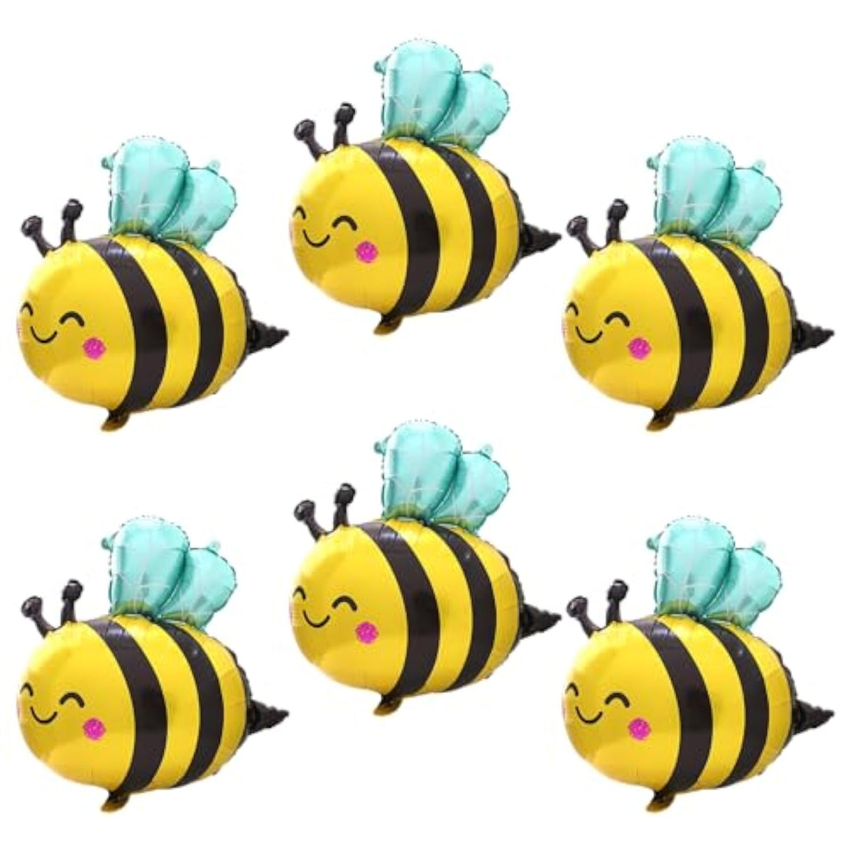 Cute Smile Face Bee Balloon Lovely Woodland Honeybee Balloon Bee Theme Birthday Supplies Summer Spring Parties Baby Shower, 6 Pack Cartoon Bee Shaped Mylar Foil Balloons Jungle Animal Party Decoration