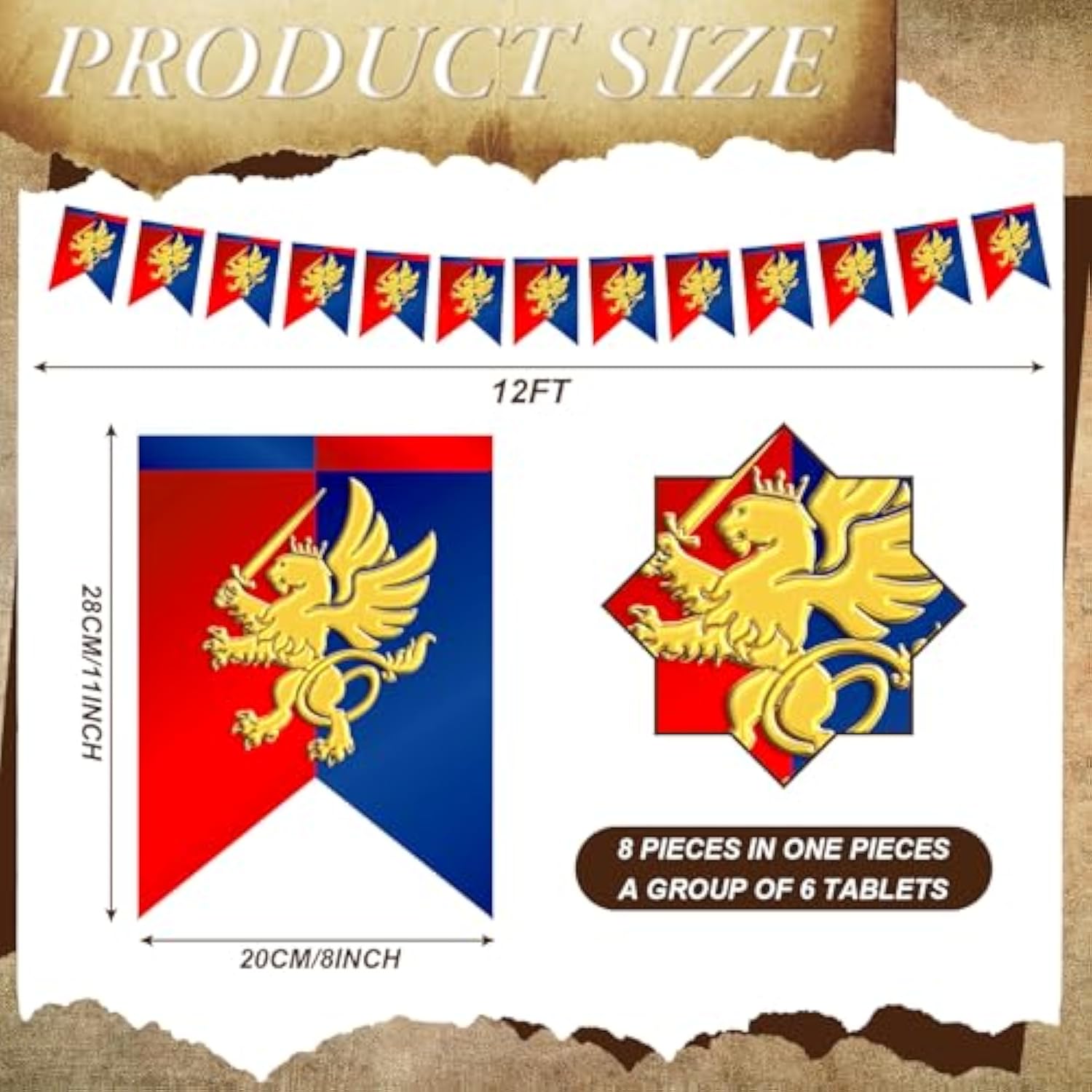 6 Pcs 72 Ft Medieval Fantasy Party Decorations With Lion Design Knight Medieval Banners Hanging Decorations For Castle Theme Festival Birthday Party