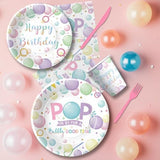 Bubble Birthday Party Decorations Tableware For Girl, Summer Pastel Pop On Over Bubbles Theme Party Supplies For Birthday Baby Shower, Paper Plate, Napkin, Cup, Disposable Cutlery, Serves 24