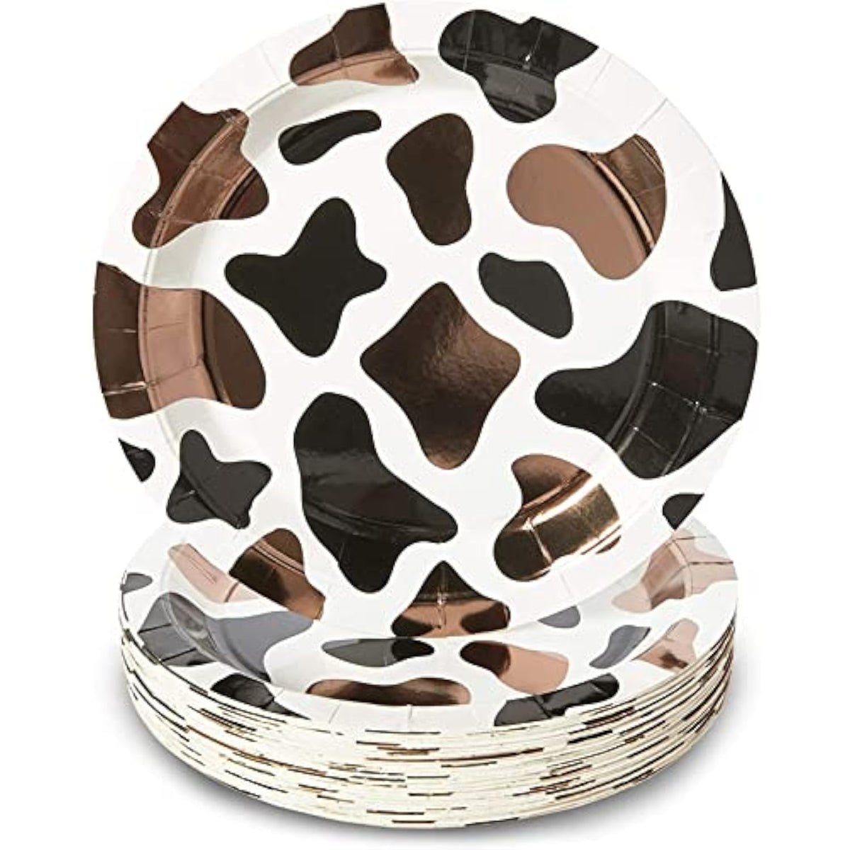 Cow Print Paper Plates - 9-Inch, 48 Count, Brown Foil Cow Print - For Barnyard Party & Baby Shower Decorations - Cowprint Party Supplies