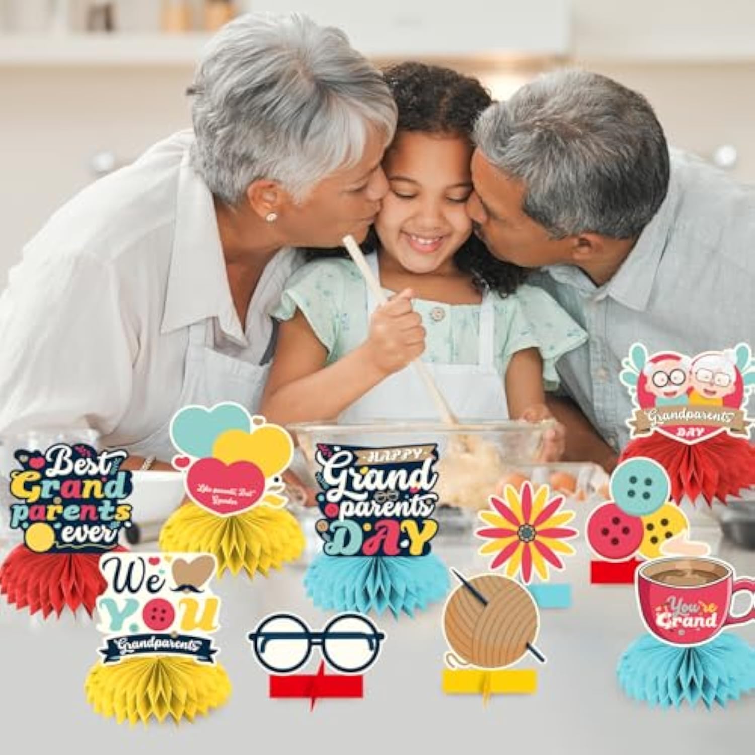 12Pcs Grandparents Day Decorations Honeycomb Centerpieces, Happy Grandparents Day Decorations For Table, Happy Grandparents Day Table Decorations Grandma And Grandpa Party Supplies Centerpieces
