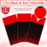 3-Pack Black Red Tablecloths 54x108 Inch Disposable Party Table Covers
