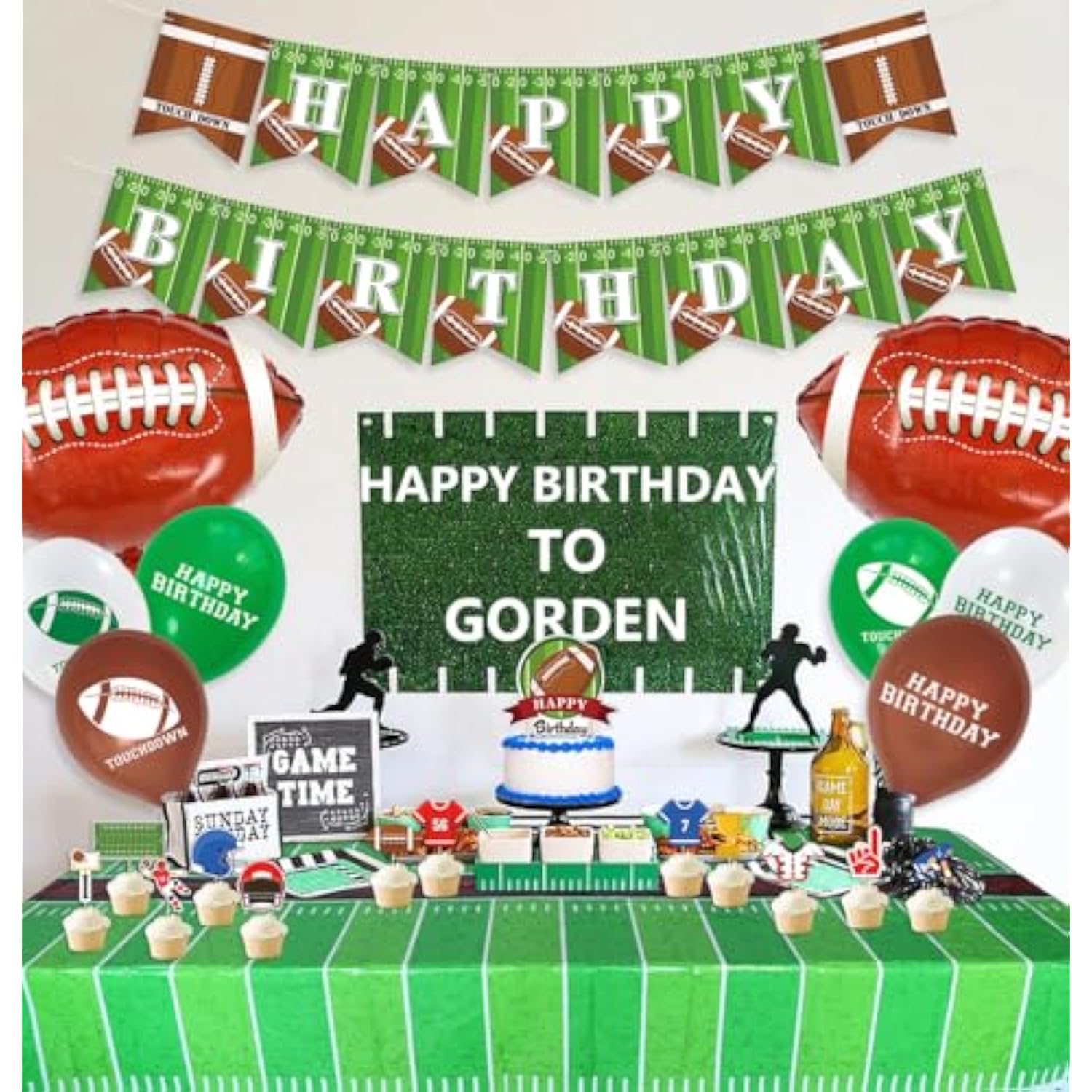 Football Theme Party Supplies - Including Happy Birthday Banner, Football Foil Balloons, Cake Topper, Tablecloth, Balloons For Game Day, And Football Birthday Party Decorations