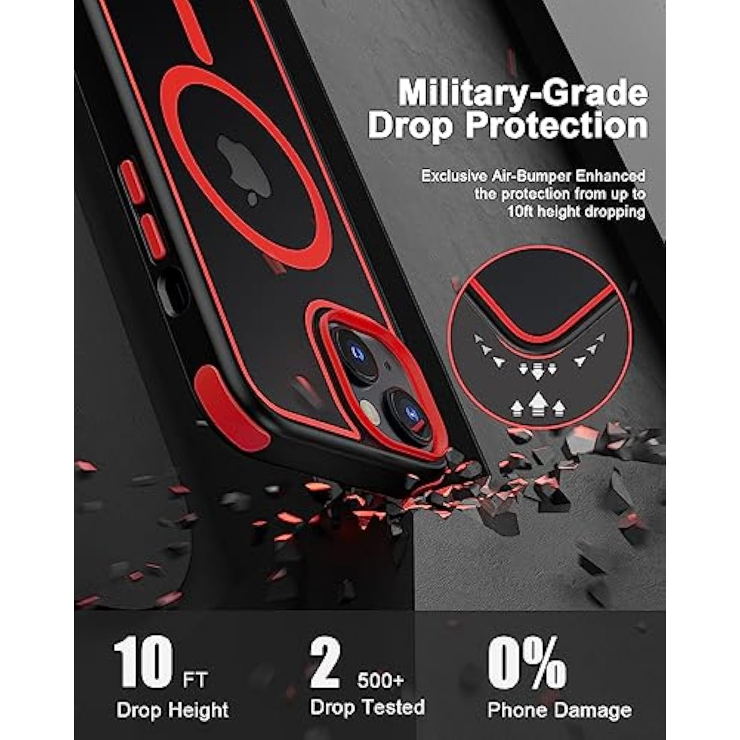 For 14 Case/ 13 Case, Compatible With Magsafe, Crystal Clear Case W/Magnetic Ring, Multicolor Protective Shockproof Bumpers, Not Yellowing Slim Cover For Men Women (Black/Red)