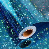 Holographic Space Gift Wrap Roll 17"x32.8' – Blue Galaxy Design for Birthday