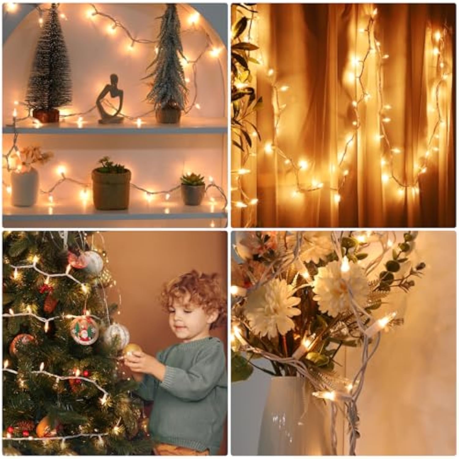 Christmas Lights 150 Count White Wire Ul Certified Connectable Warm White String Lights For Christmas Tree,Garland,Home,