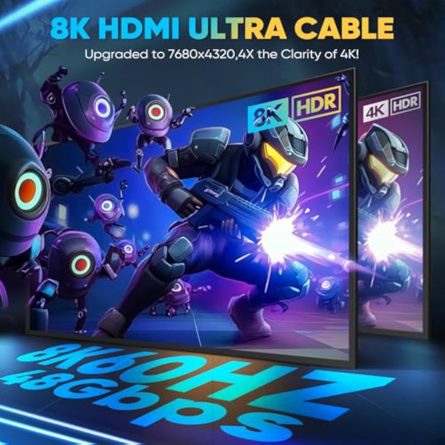 8K Hdmi Cable 2.1 - Available In 1.5Ft, 3Ft, 6Ft, 10Ft, 15Ft Lengths, High-Spe