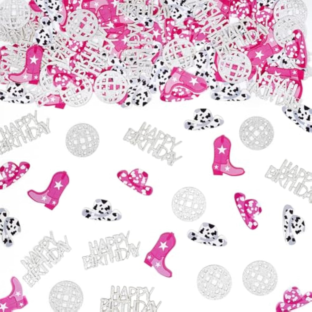 Cowgirl Disco Birthday Confetti Party Decorations, Glitter Disco Ball And Pink Cowgirl Boot Hat Confetti For Birthday Table Decor?100Pcs?
