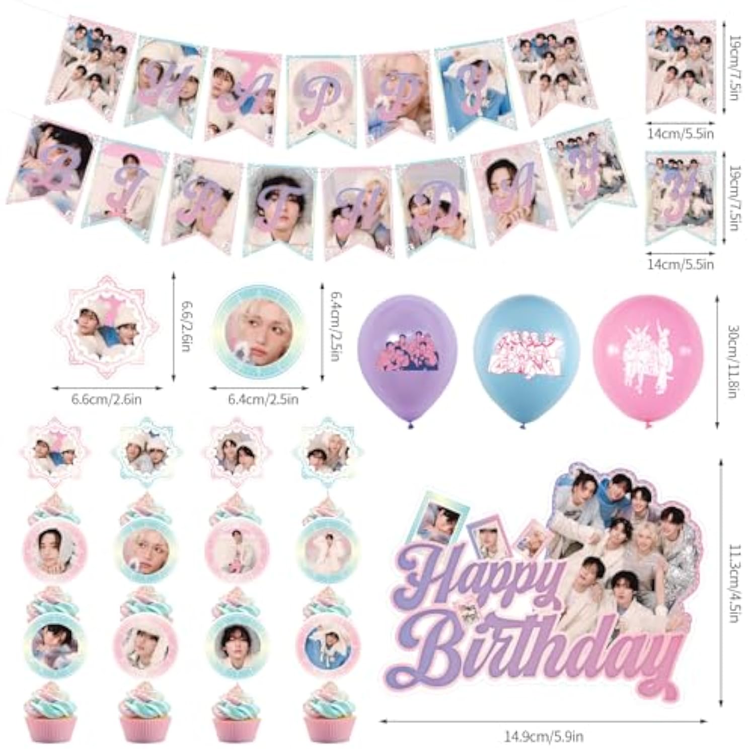 Birthday Party Supplies, Birthday Decorations Set - Banners,Cake Toppers,21Pcs Cupcake Toppers Perfect For Boys And Girls(Pink)