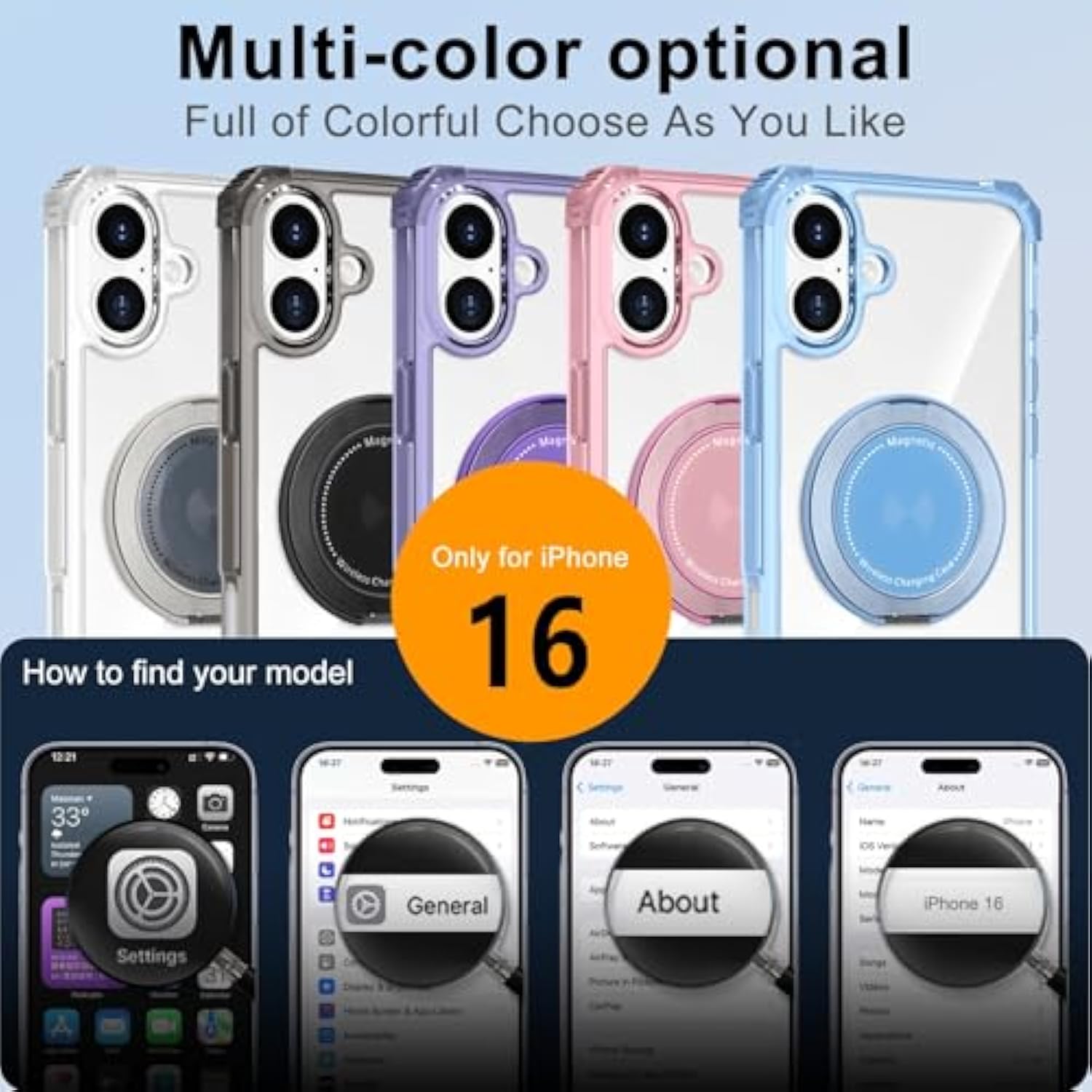 Clear Case For Iphone 16 Case With Magnetic 360 Rotatable Ring Stand [ Compatible With Magsafe ], Military Grade Heavy Duty Cover With Ring Kickstand For Women Men, Transparent