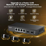 4 Port 2.5G Ethernet Switch With 2 Port 10G Sfp+ Slot, 4 X 2.5G Base-T Ports Compatible With 10/100/1000Mbps, Metal Unmanaged Fanless Small Network Switch