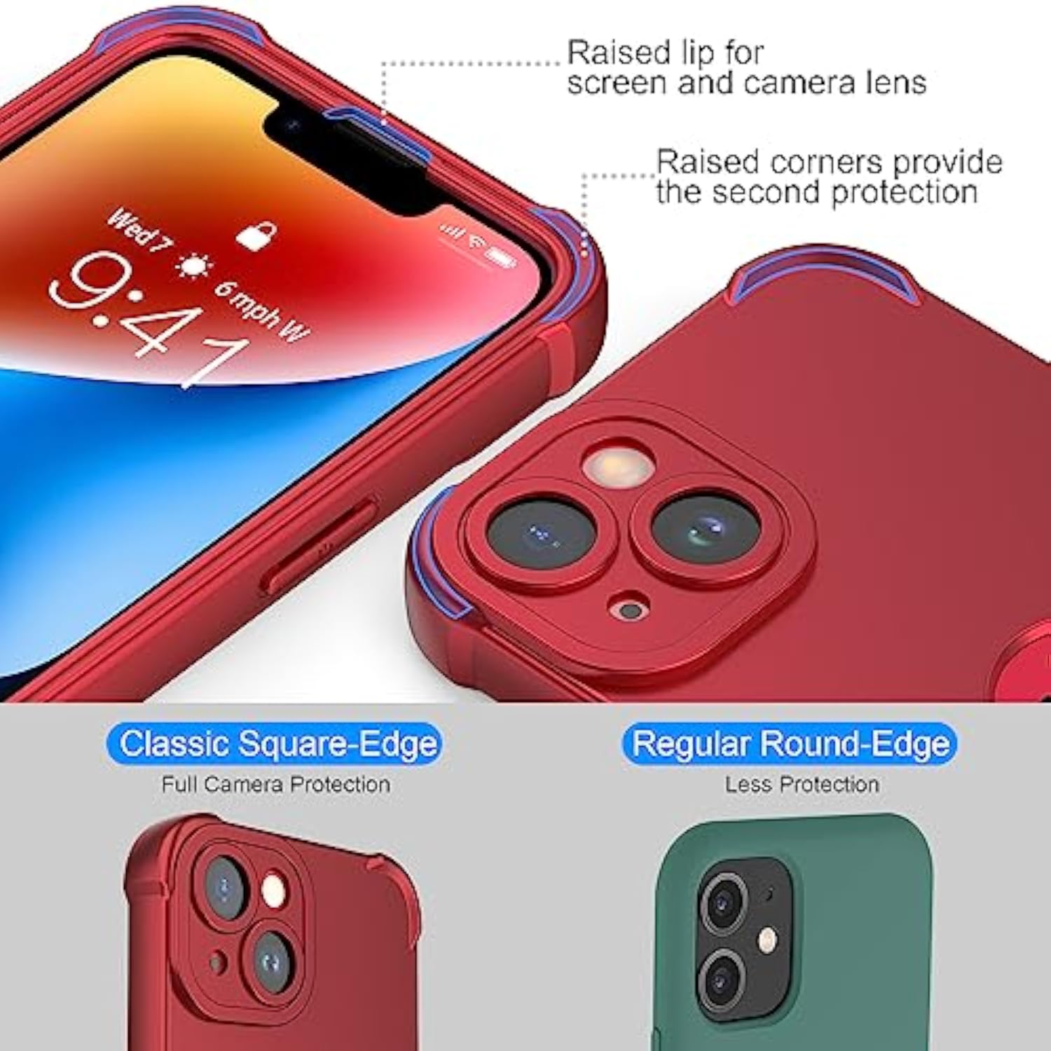 Triple Protection for iPhone 14 - 3 in 1 Case with 2 x 9H Screen Protectors, Red