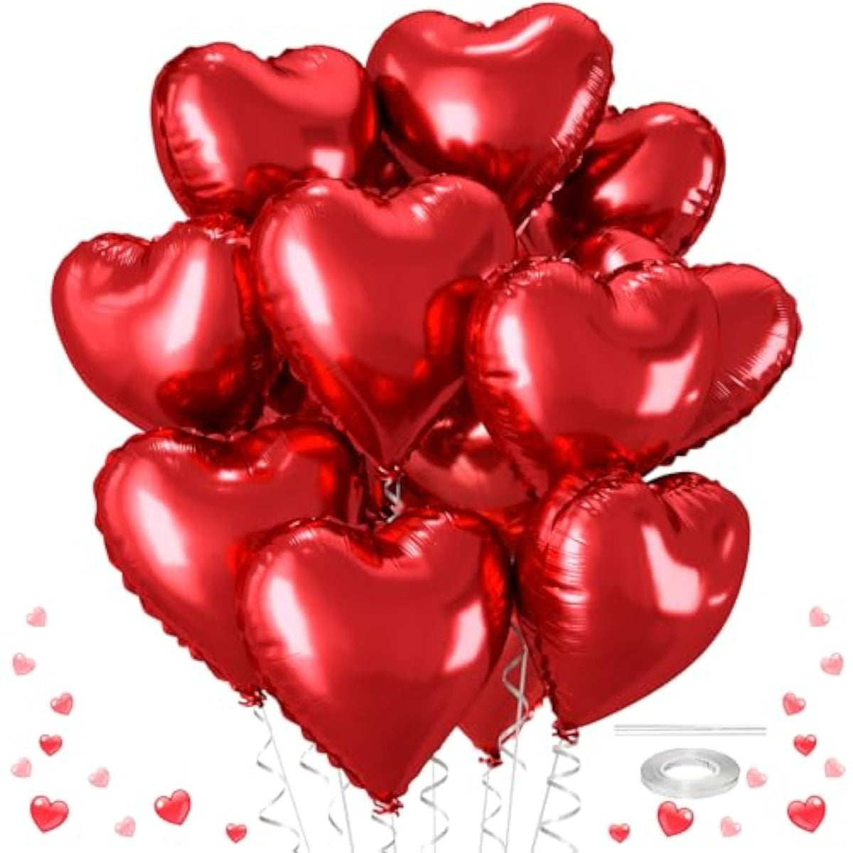 12 Pcs Heart Balloons, 18 Inch Red Heart Shaped Balloons, Big Foil Helium Balloon, Love Foil Balloon For Wedding Baby Shower Anniversary Backdrop Valentine Party Decorations
