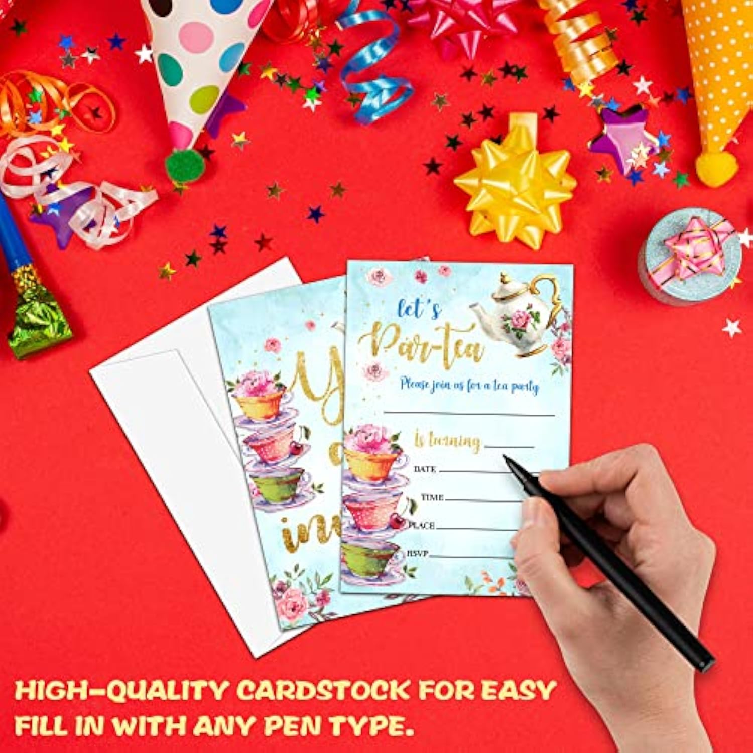 Floral Tea Party Birthday Invitation, Let'S Par-Tea Garden Tea Cup Time Fill-In Invites For Teens Boys & Girls, 20 Invitations With Envelopes(4" X 6")?Kids Party Favors Decorations And Supplies-17