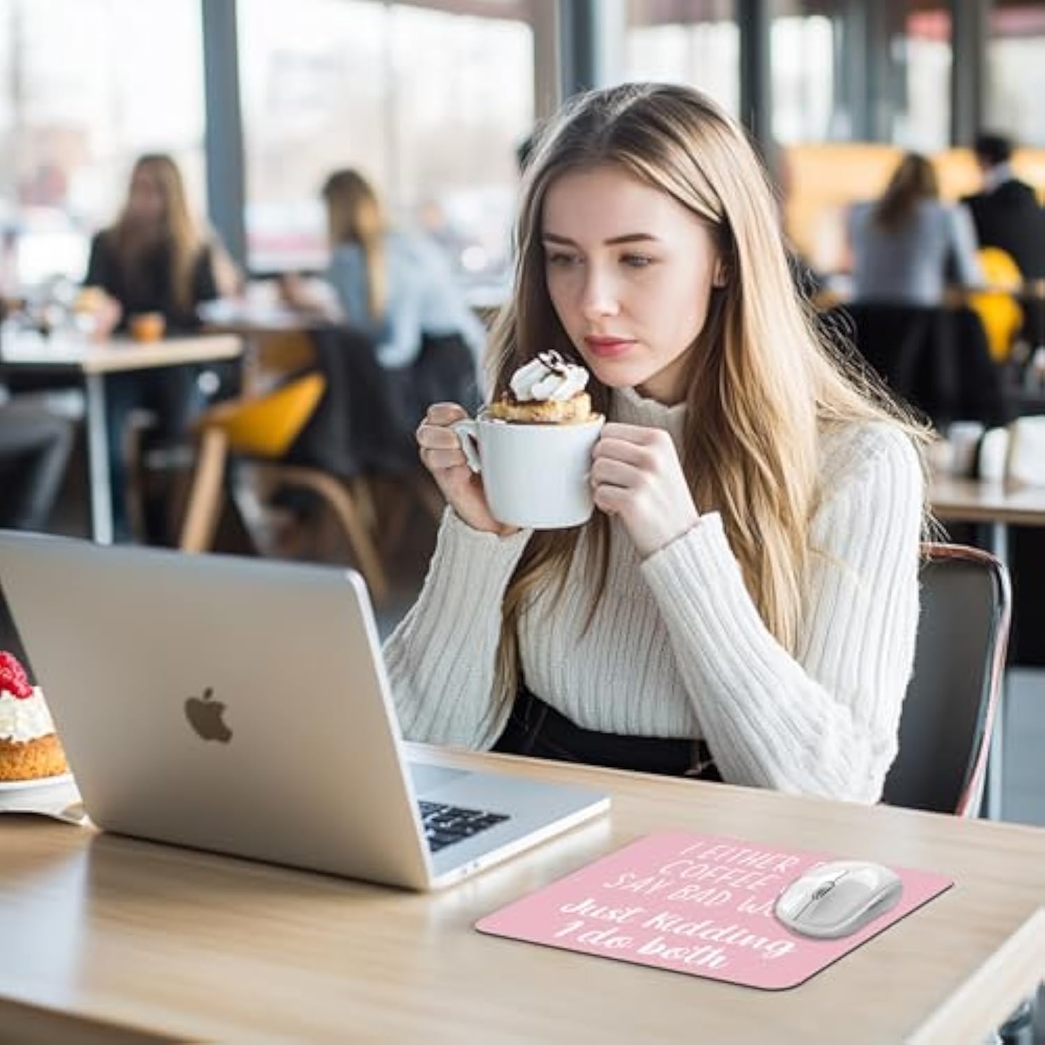 Pink Funny Mouse Pad - Fun Coffee Office Desk Mousepad, Coffee Lover Office Decor Gift, Funny Work Gifts For Employees And Coworkers, 9.5X8 Inches
