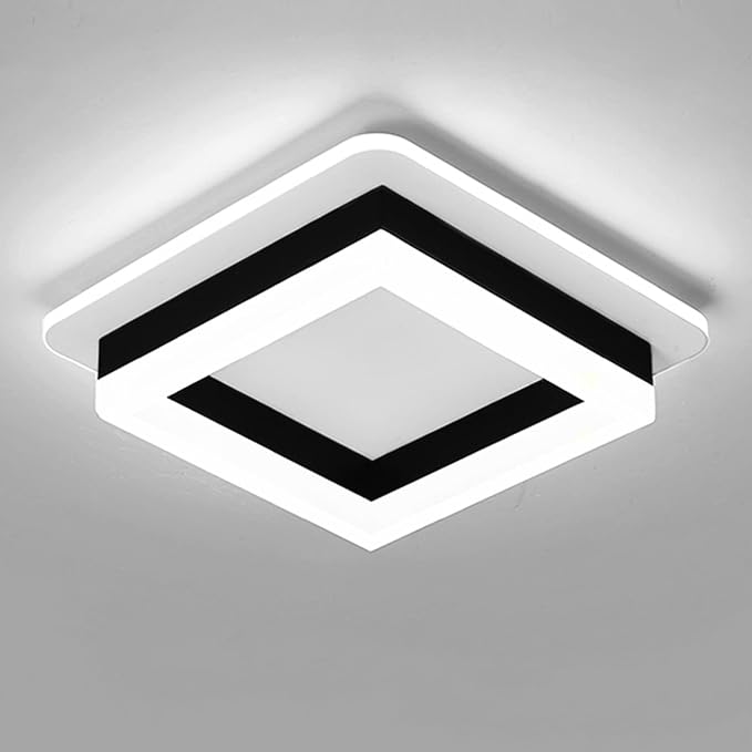 9.5 Inch Square LED Ceiling Light Black 32W 6000K Flush Mount Fixture
