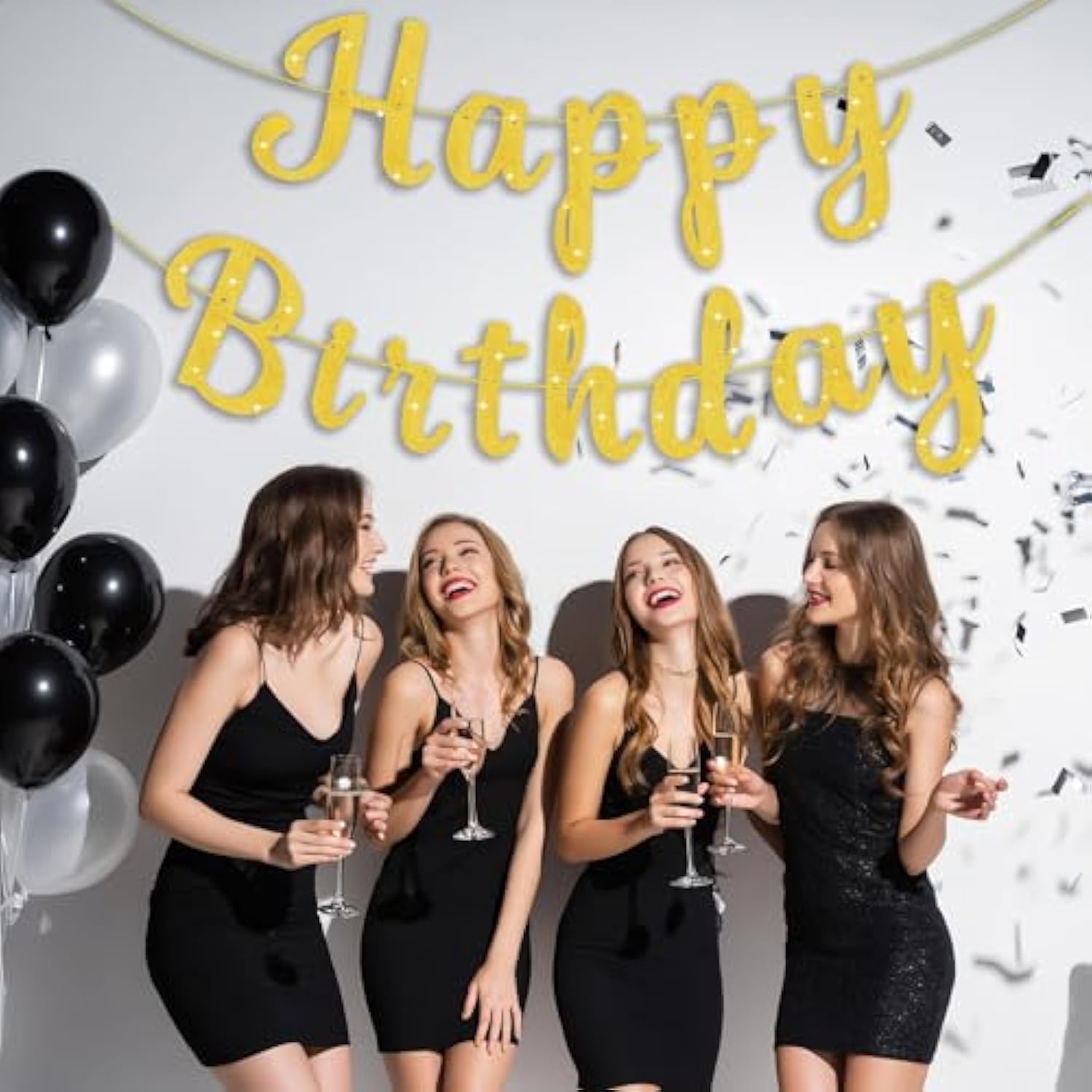 Pre-Strung Gold Glitter Happy Birthday Banner Garland Party Wall Decor