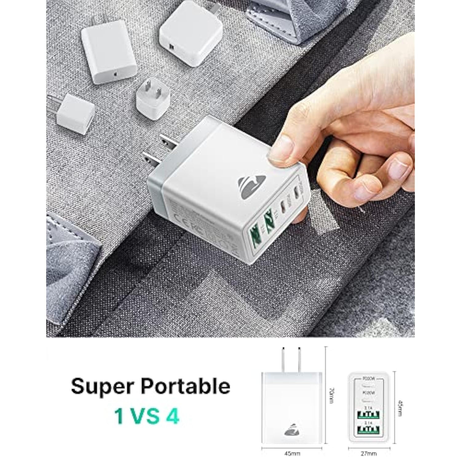 [2-Pack] 40W USB C Wall Charger, 4-Port PD+QC Block for iPhone & Samsung