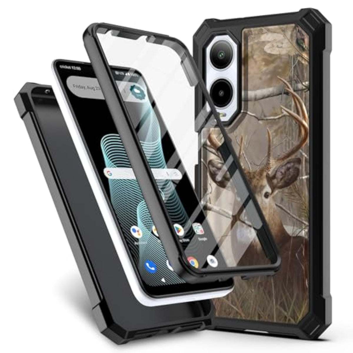 For Cricket Icon 6 Phone Case (Sl219C), Att Verge Phone Case (Sl219A) W/[Built-In Screen Protector] Dual Layer Shockproof [Military-Grade][Full-Body]Protective Cover For Women Man Tree Camo Deer Hunt