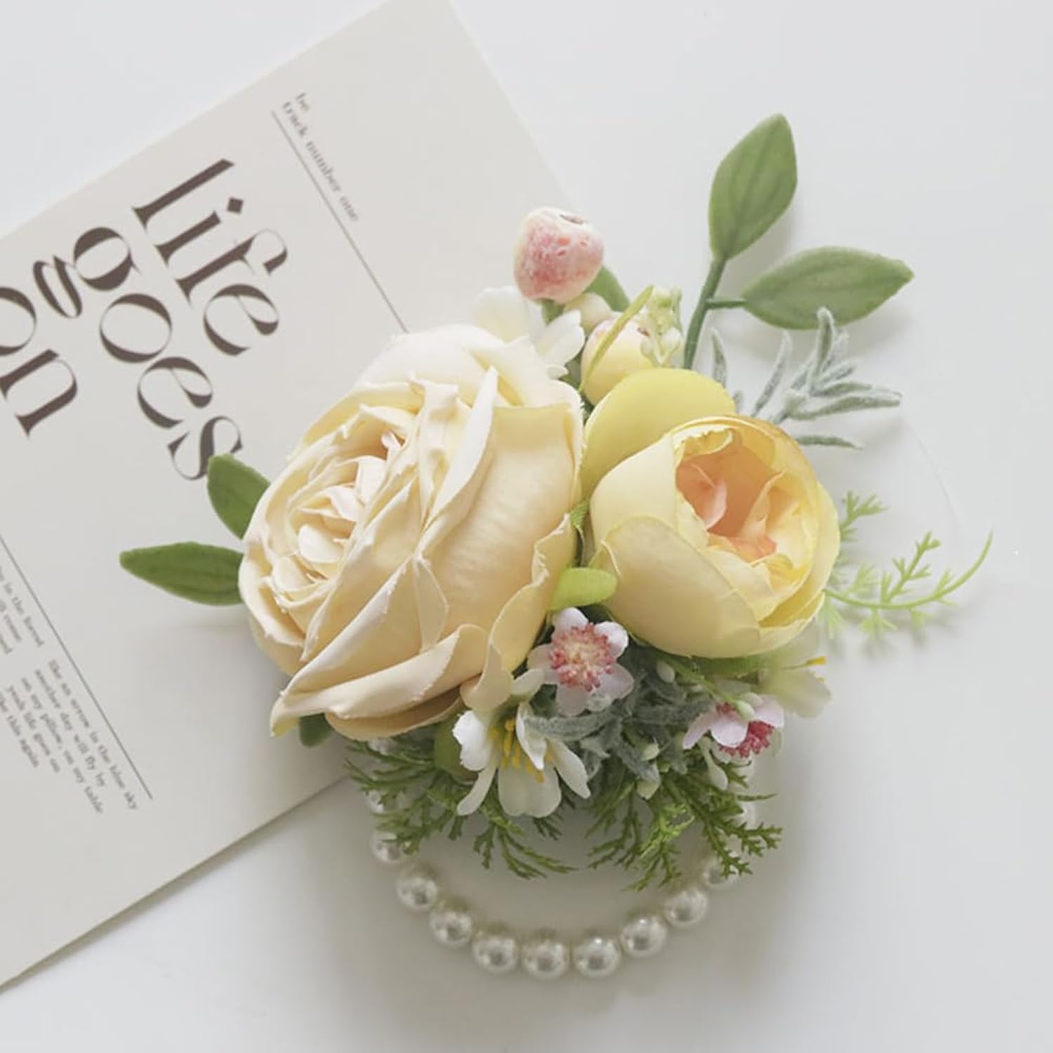 2 Pieces Of Corsage And Boutonniere Set, Groom Groomsmen Bride Bridesmaids Wedding Artificial Flowers Accessories Prom Party Suit Decorations-Yellow (W1-22)