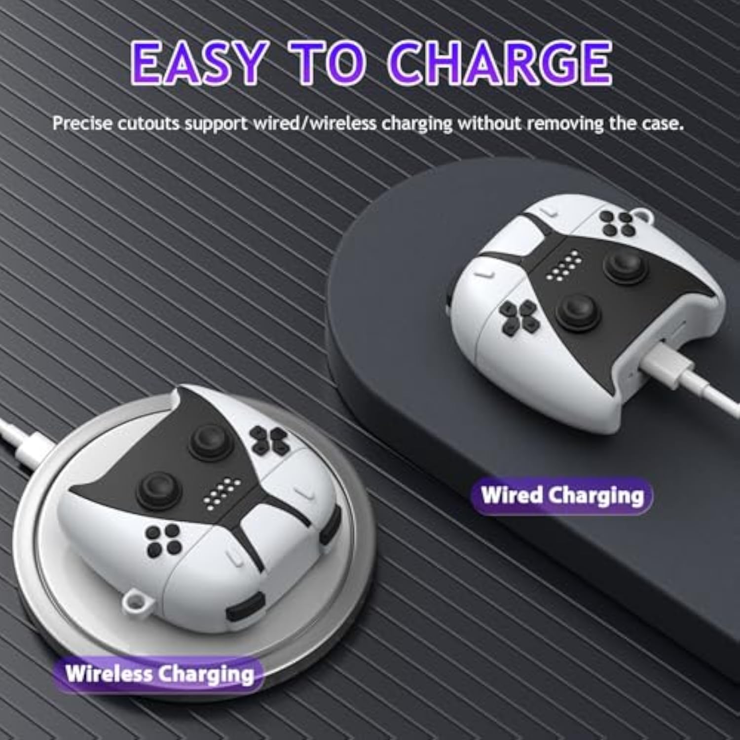 AirPods 4 Case Cover with Cleaner Kit, 3D Game Controller Design Silicone Protective Case for AirPods 4th Generation 2024 (White/Black)