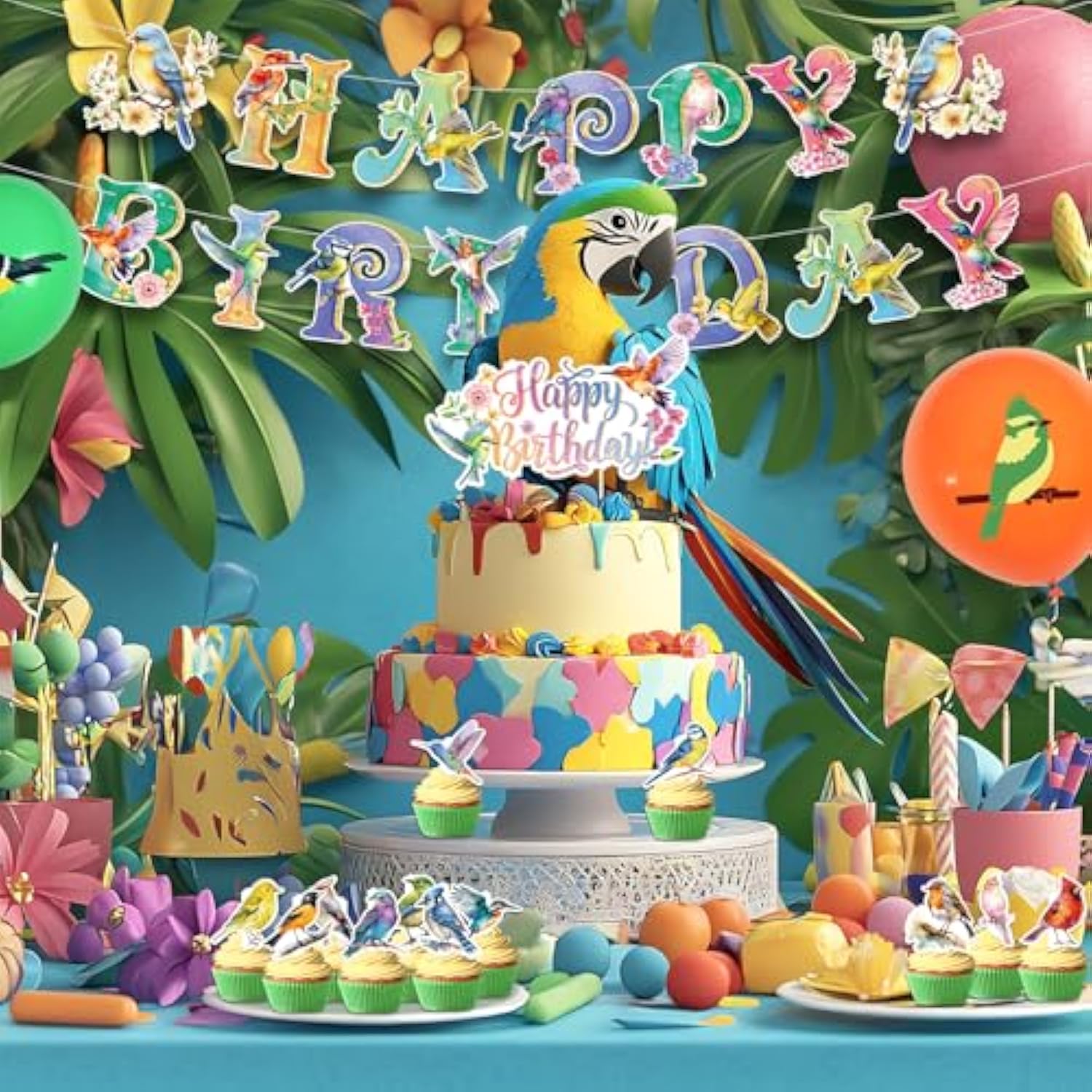 Bird Party Decorations, Includes Happy Birthday Banner, Cake Toppers, Bird Stickers, Balloons, Honeycomb Centerpieces, For Bird Theme Baby Shower Summer Tea Party Supplies