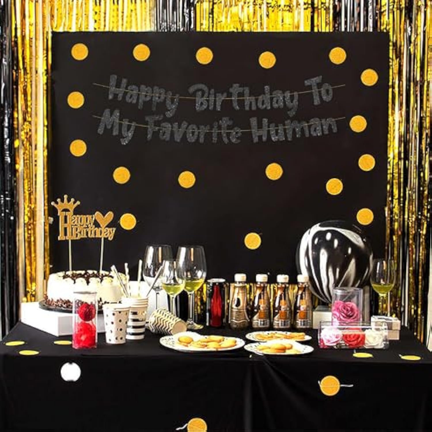 Pre-Strung Happy Birthday To My Favorite Human - Funny Birthday Black Glitter Banner - Funny Birthday Decorations For Men And Women - Party Supplies And Gifts